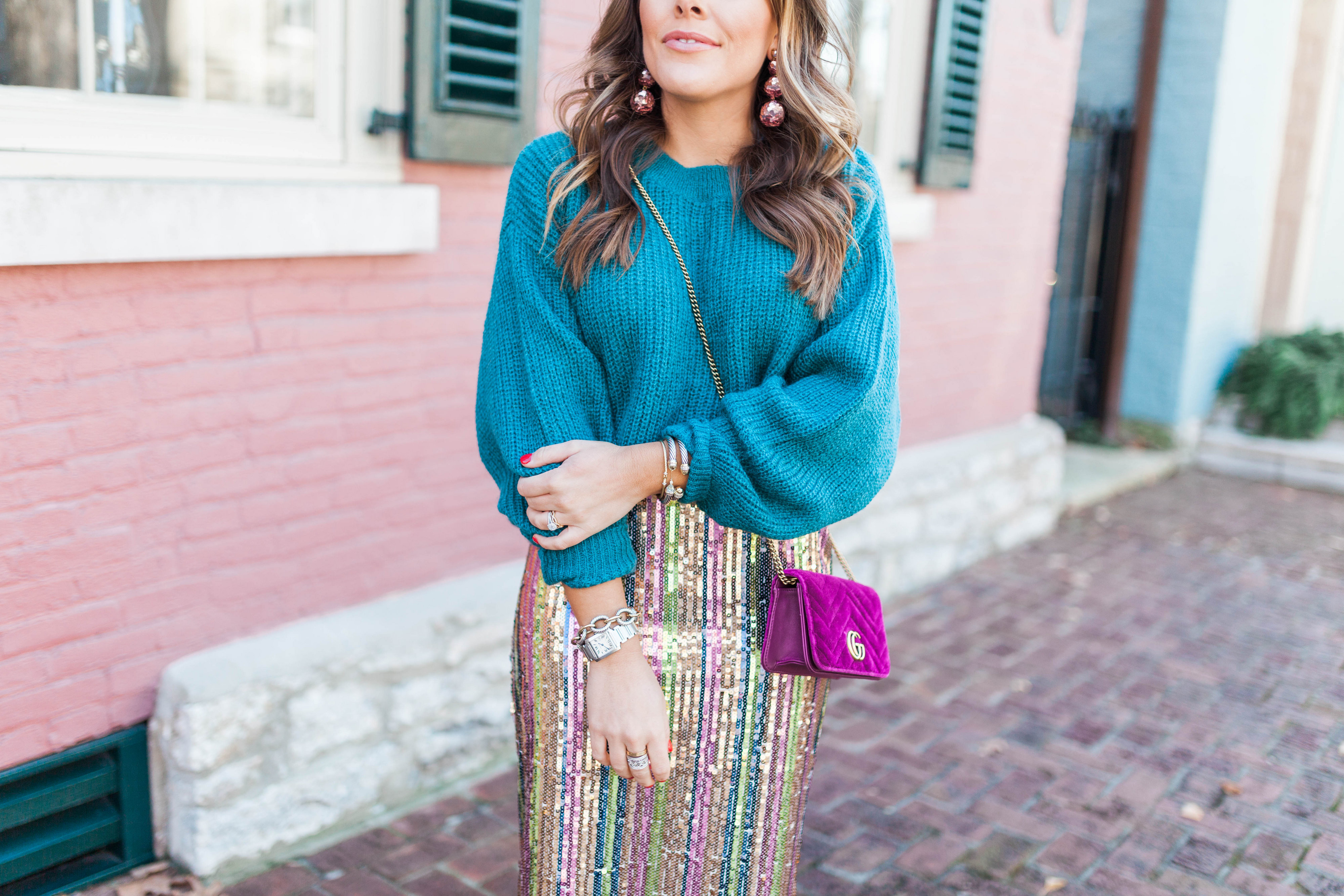 Holiday Outfit Idea / NYE Outfit idea / Sequin Stripe Skirt