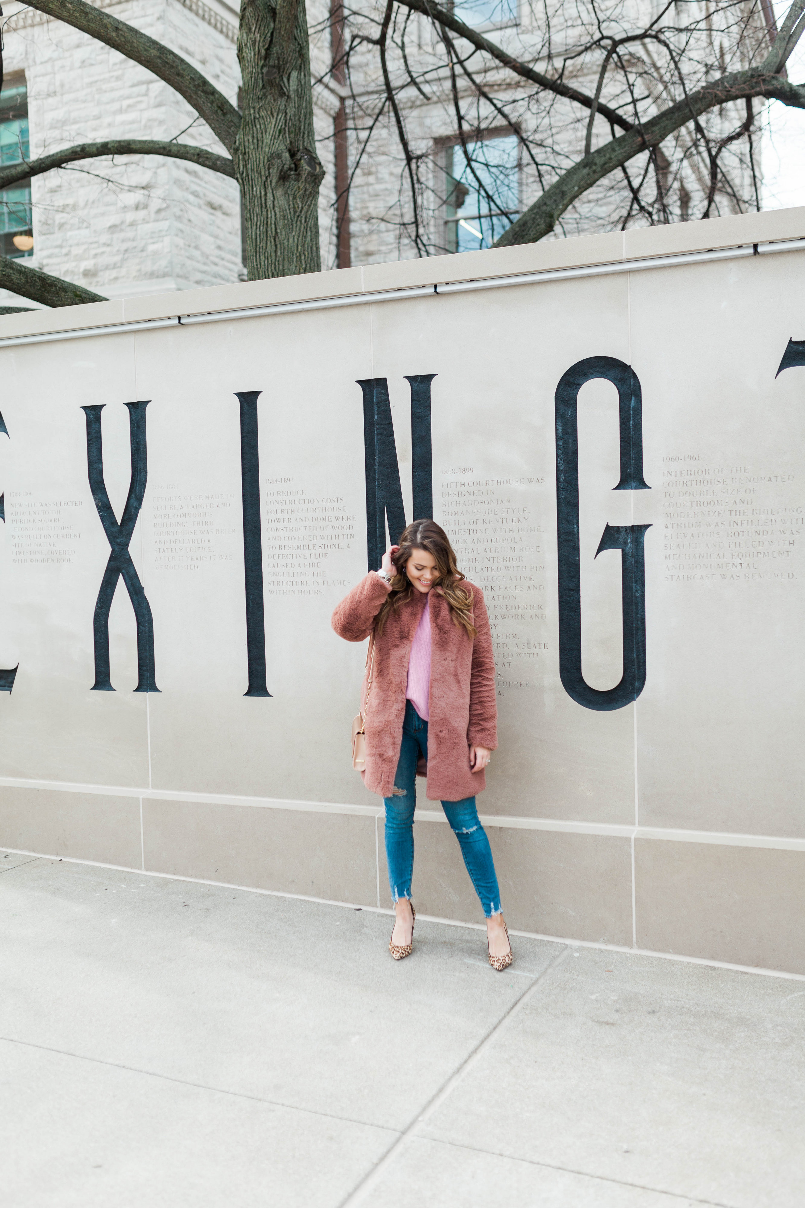 Faux Fur Pink Coat / Winter Outfit Idea