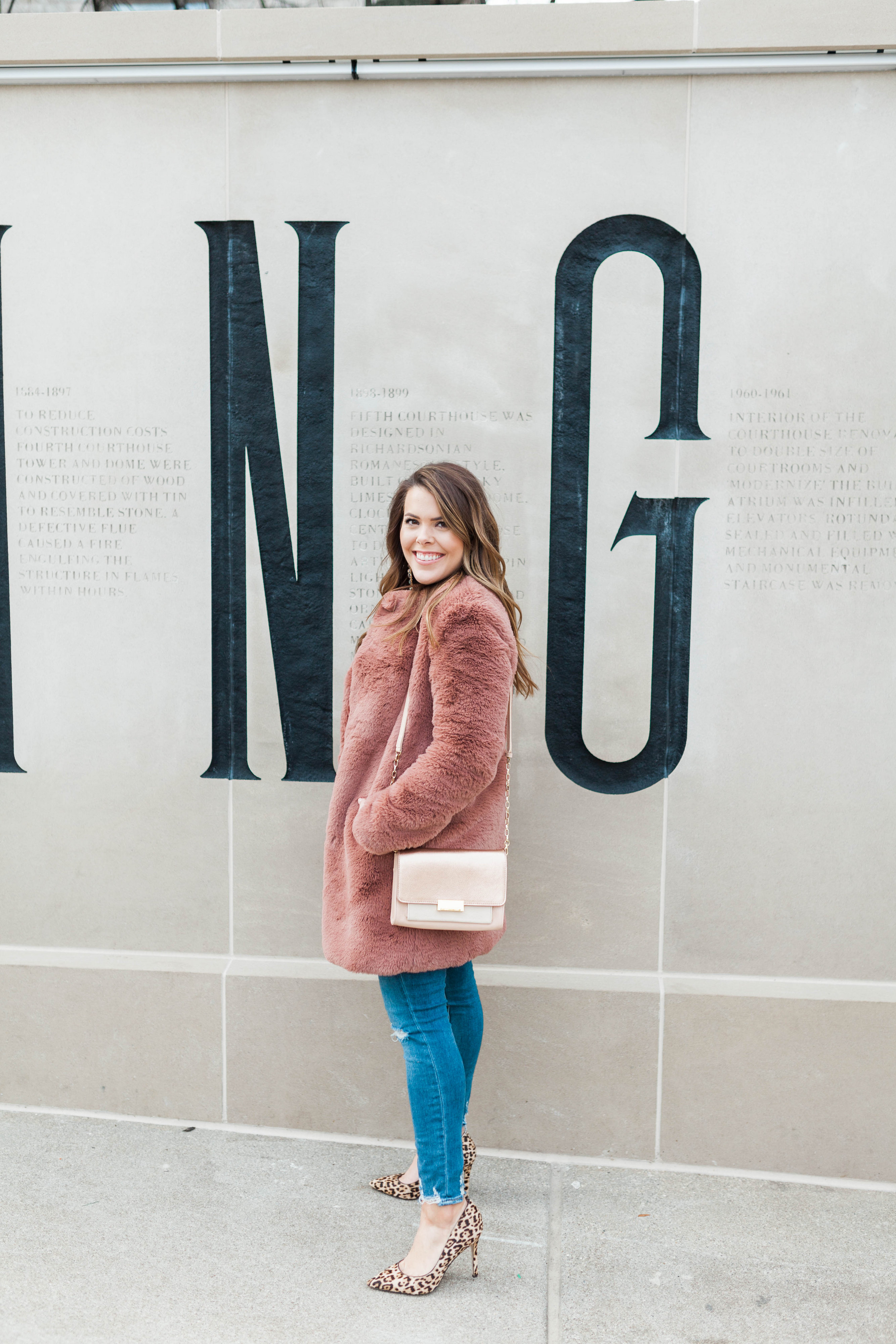 Faux Fur Pink Coat / Winter Outfit Idea