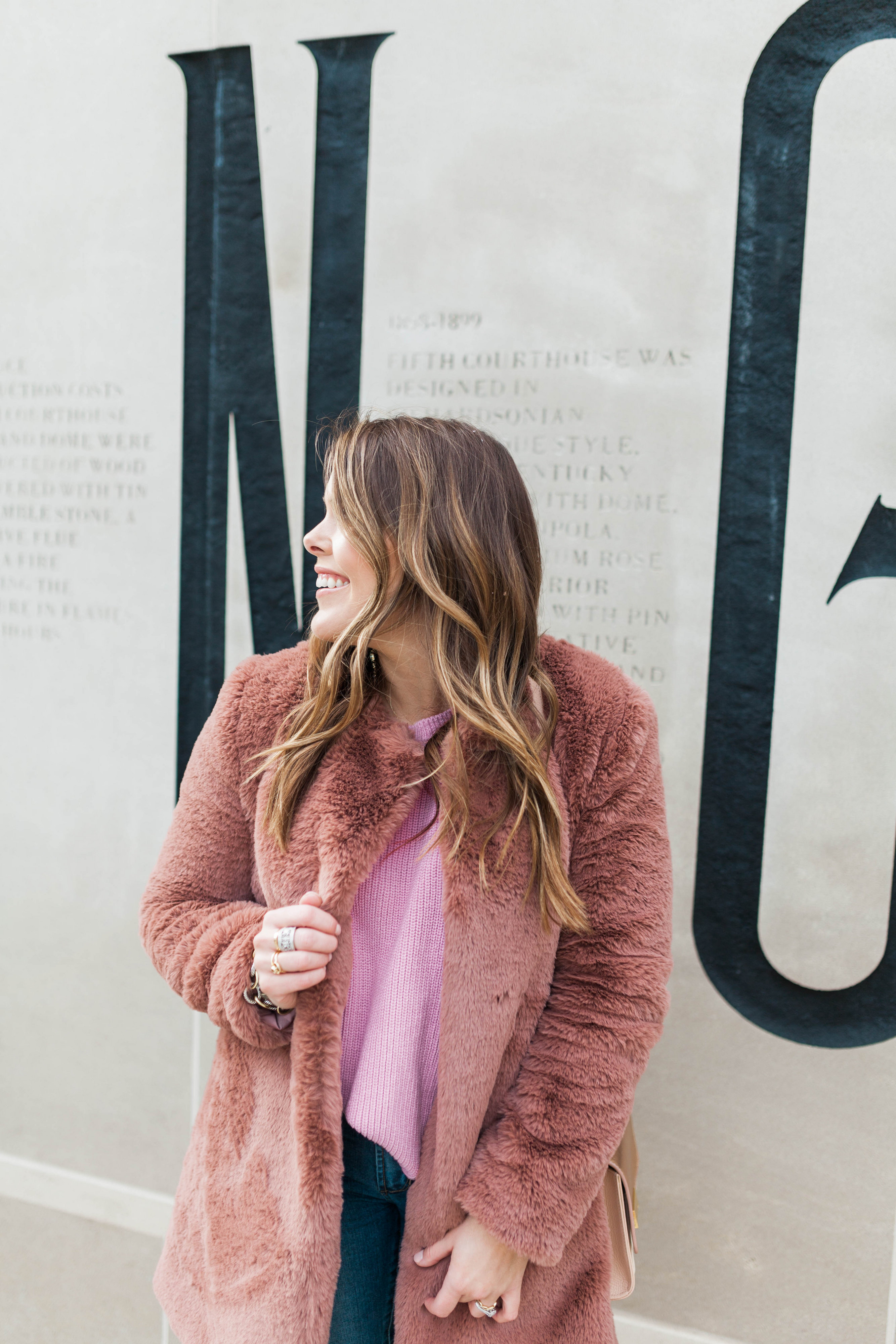 Faux Fur Pink Coat / Winter Outfit Idea