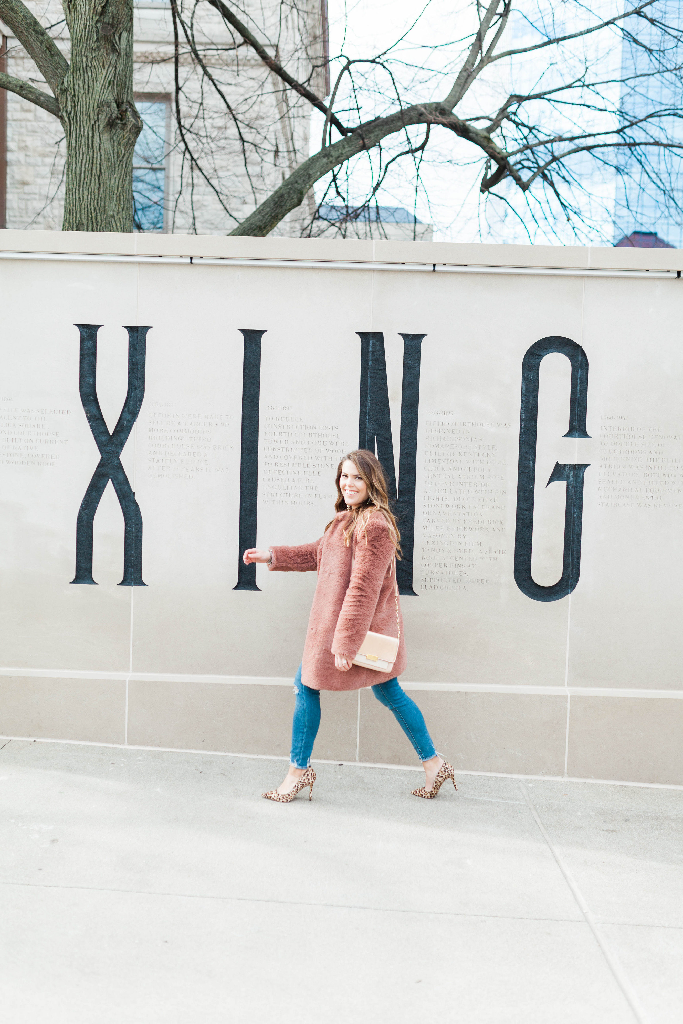 Faux Fur Pink Coat / Winter Outfit Idea