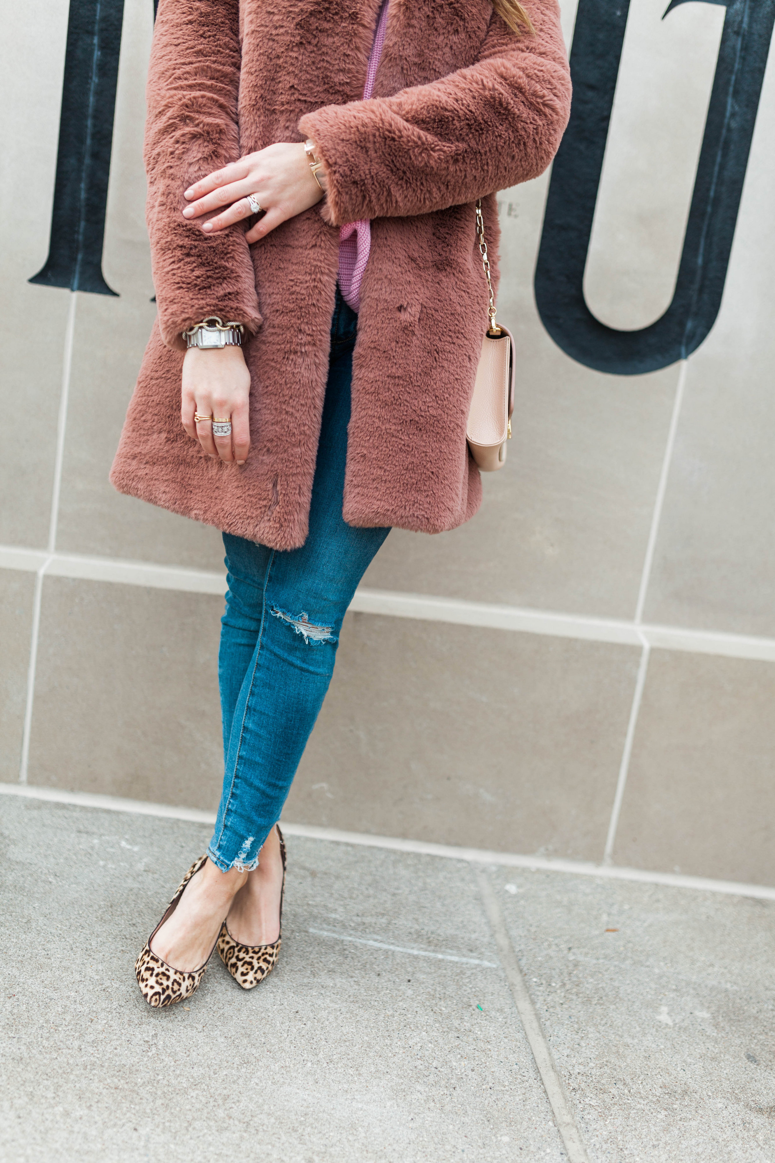 Faux Fur Pink Coat / Winter Outfit Idea