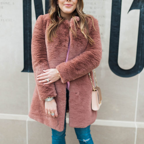 Pink Faux Fur Coat / Winter Outfit Idea
