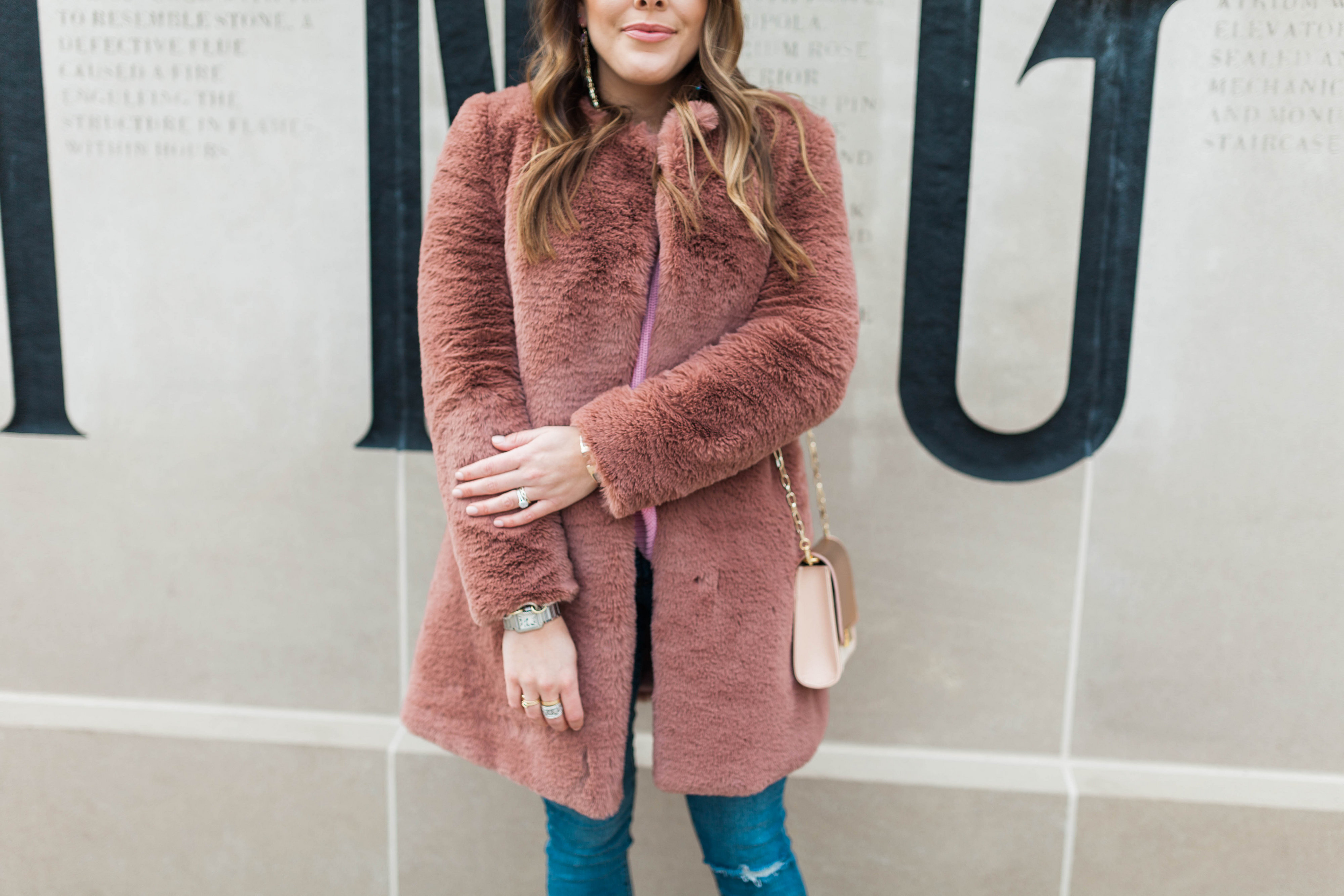 Faux Fur Pink Coat / Winter Outfit Idea