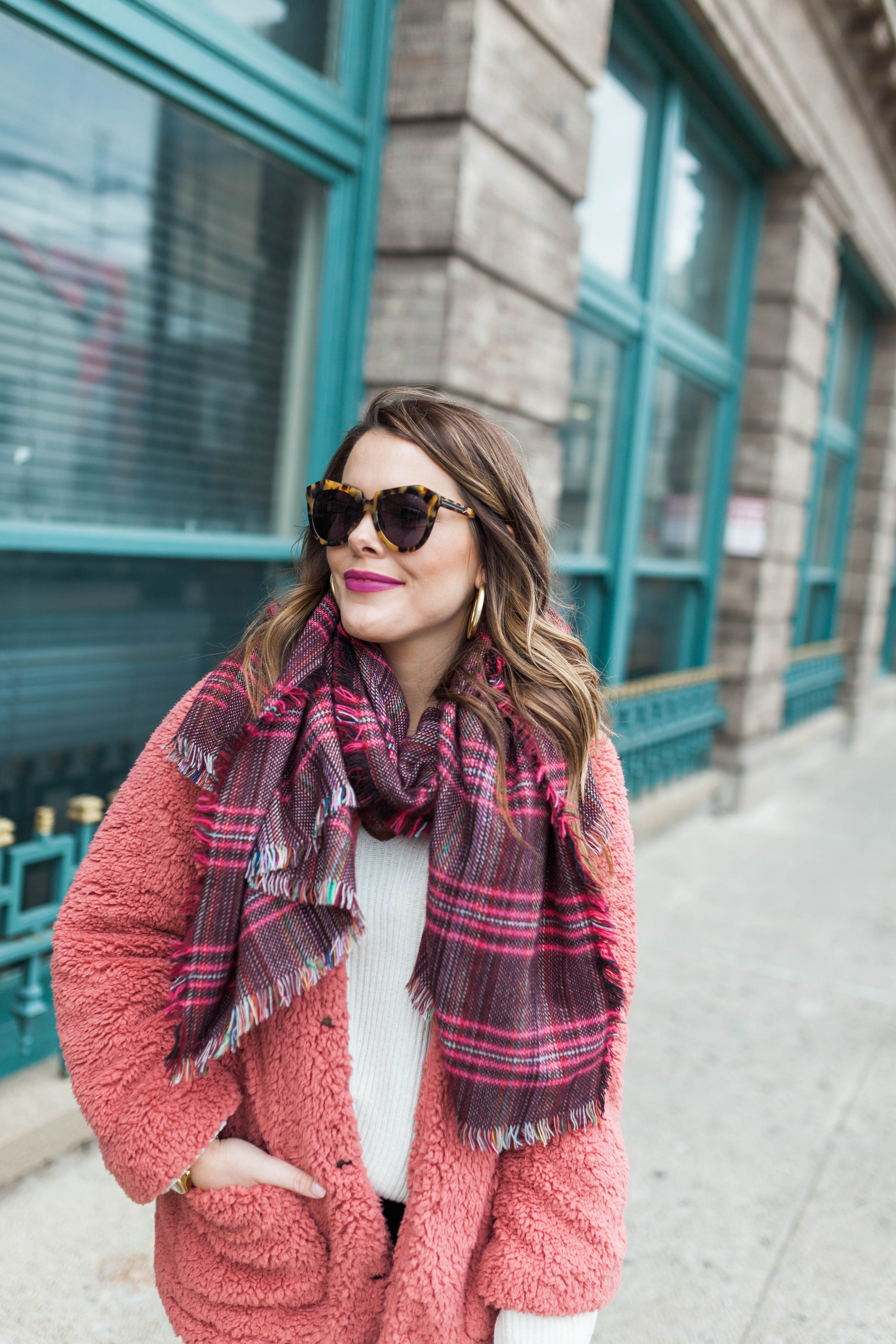 Pink Teddy Coat / Winter Outfit