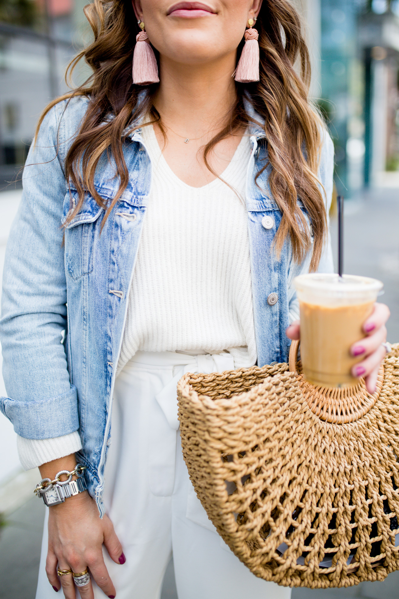 All white spring outfit / Statement pants