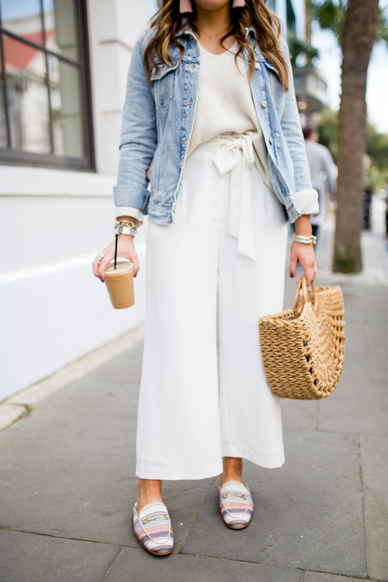 All white spring outfit / Statement pants