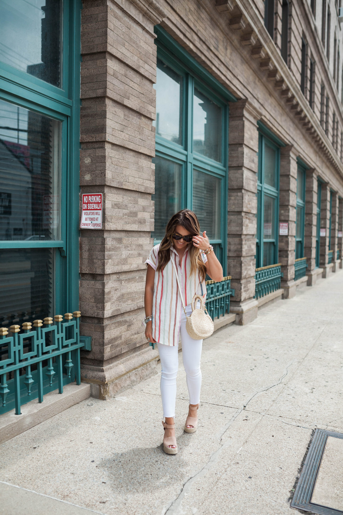 White Jeans / Striped Tunic
