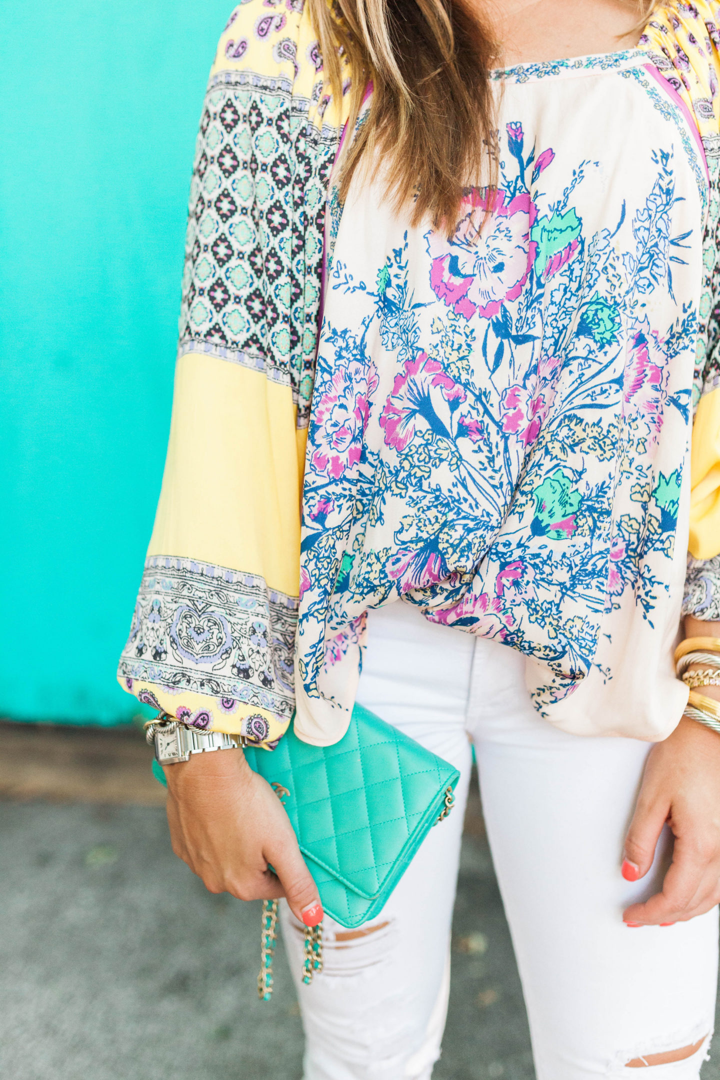 Free People Colorful Blouse / Glitter & Gingham