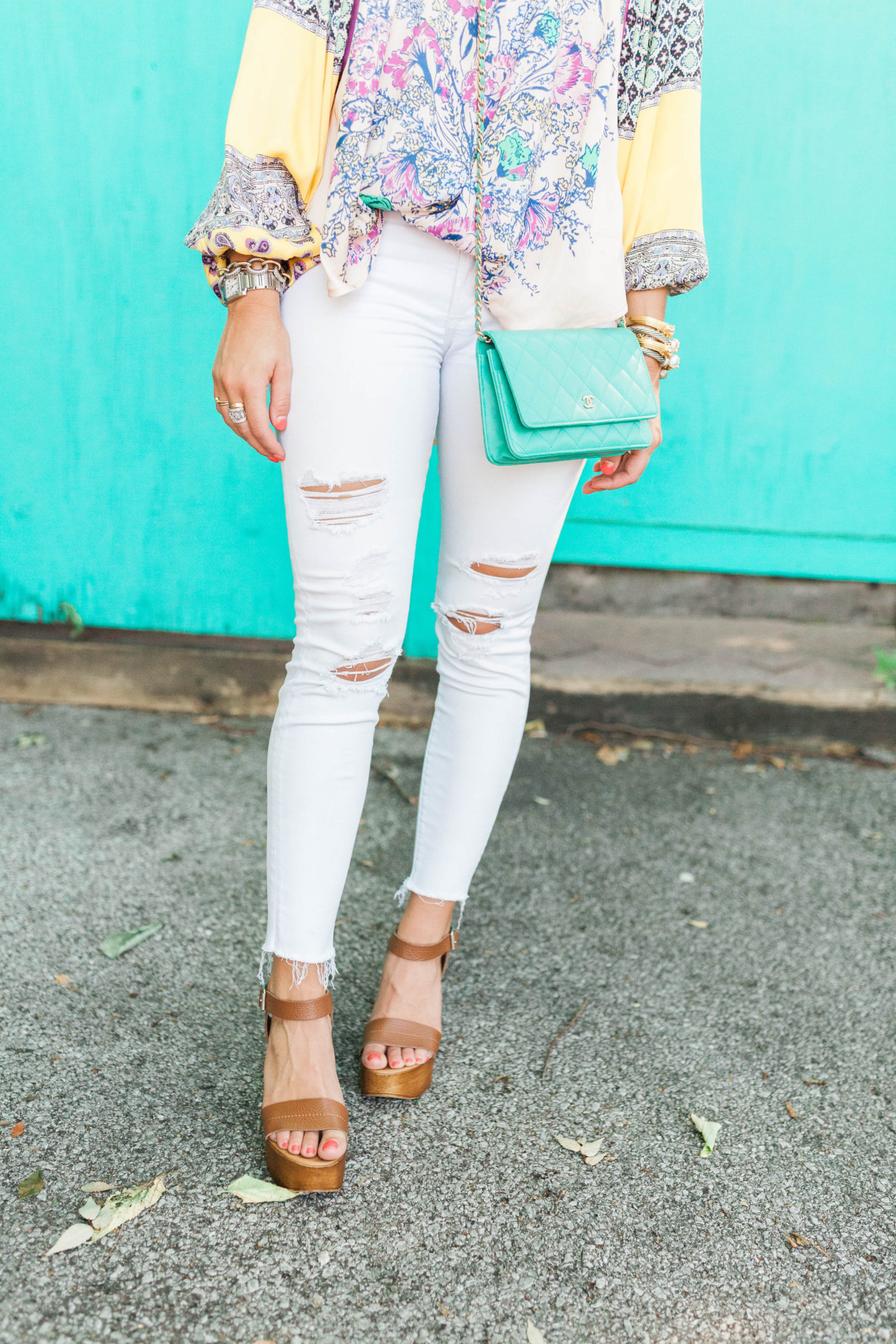 Ripped White Jeans / Glitter & Gingham 