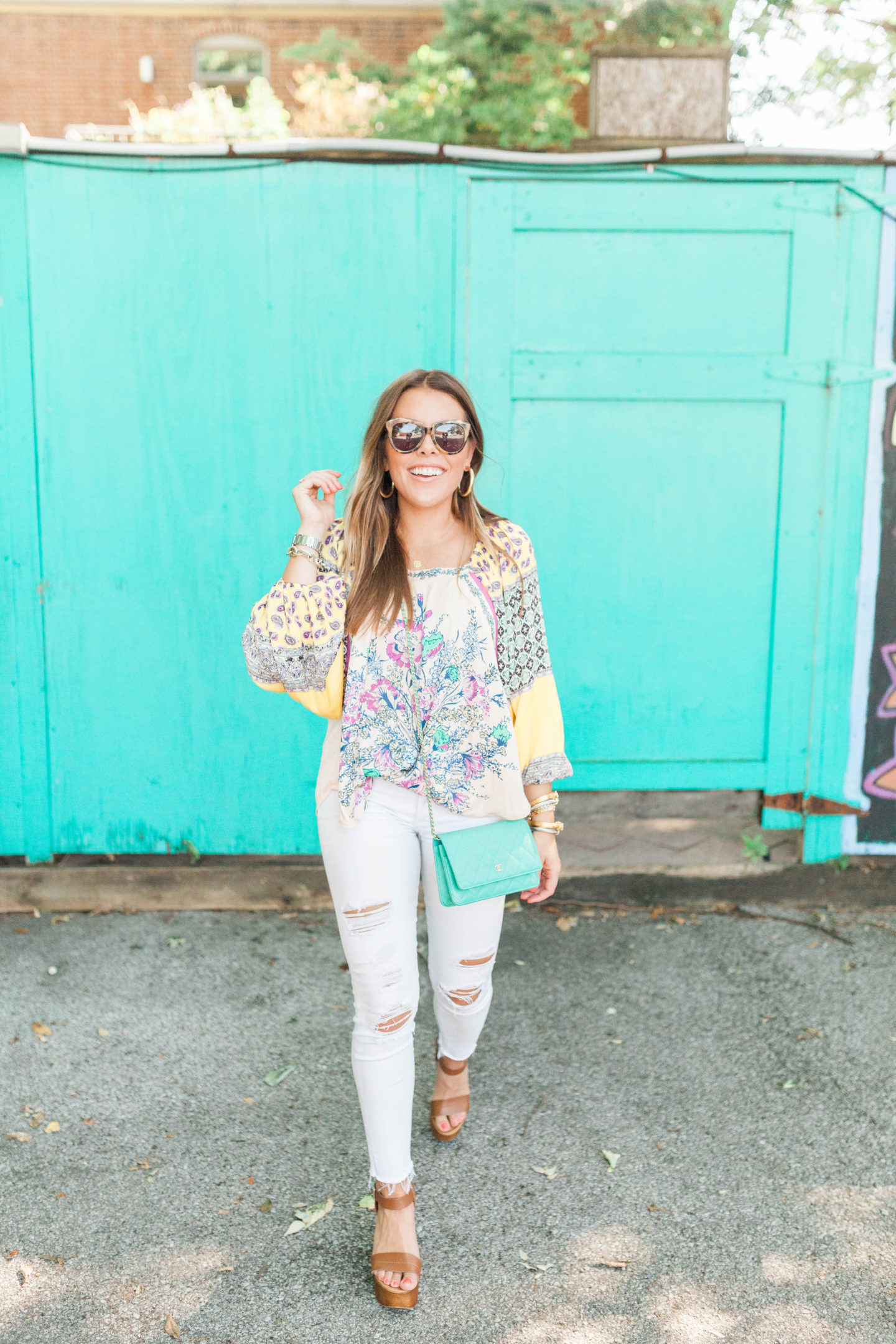 Free People Colorful Blouse / Glitter & Gingham 