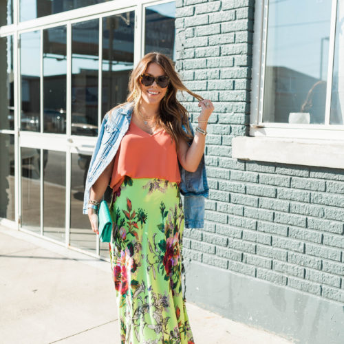 Green Floral Maxi Skirt