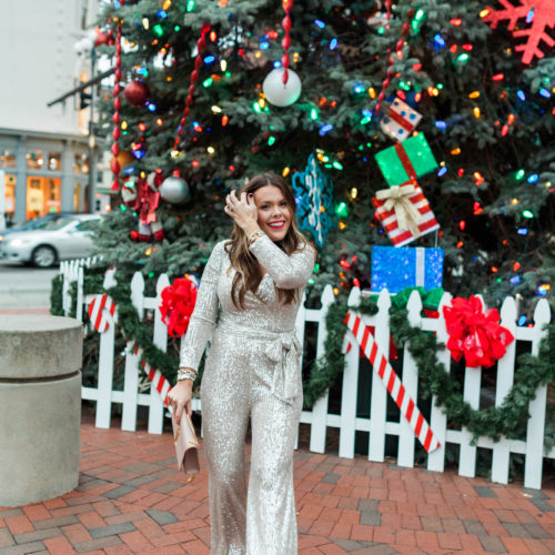 NYE Outfit / Sequin Jumpsuit / Glitter & Gingham