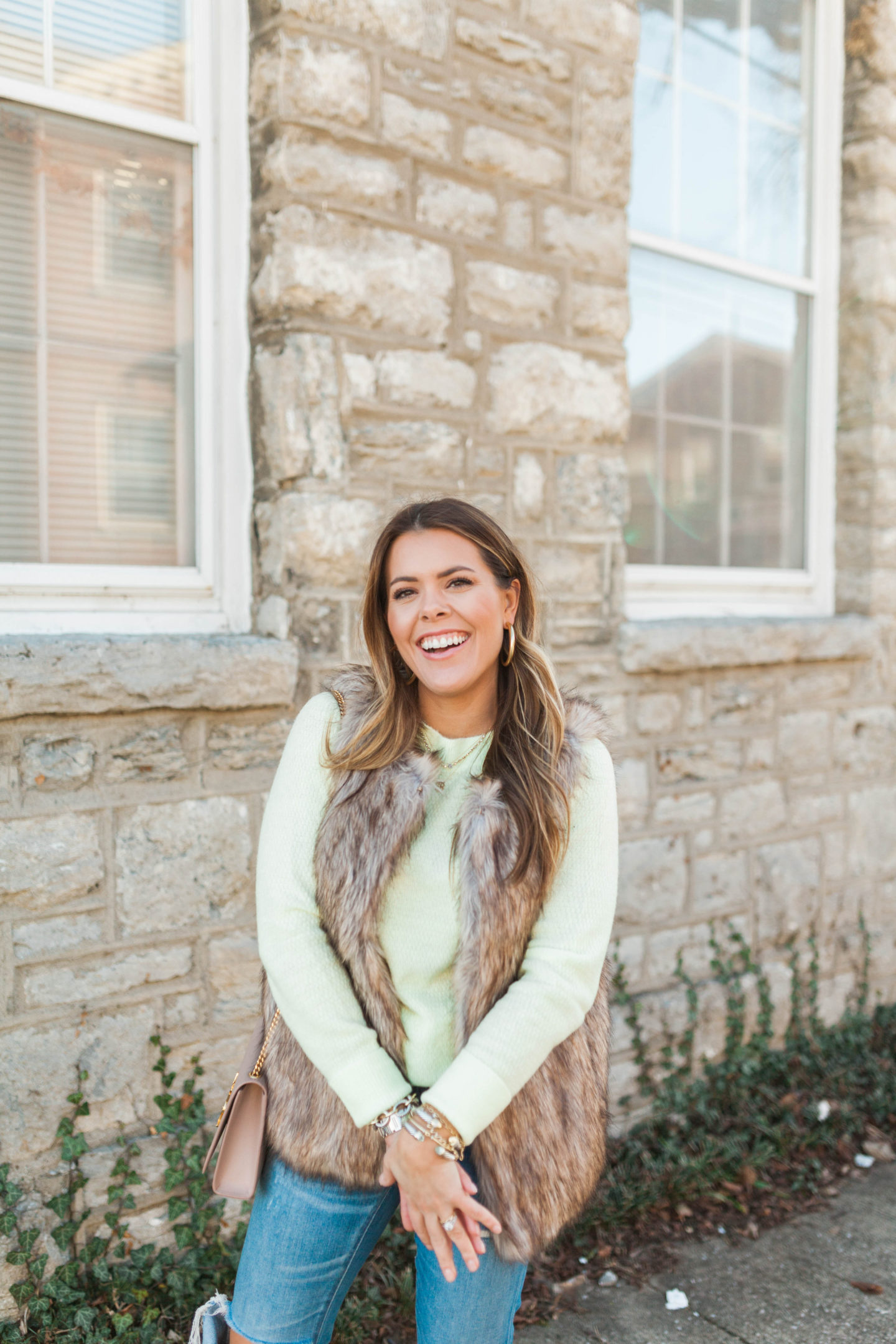 Faux Fur Vest / Glitter & Gingham 