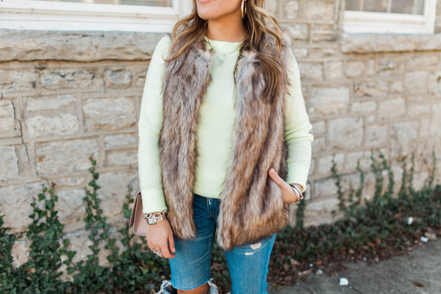 Faux Fur Vest / Glitter & Gingham 