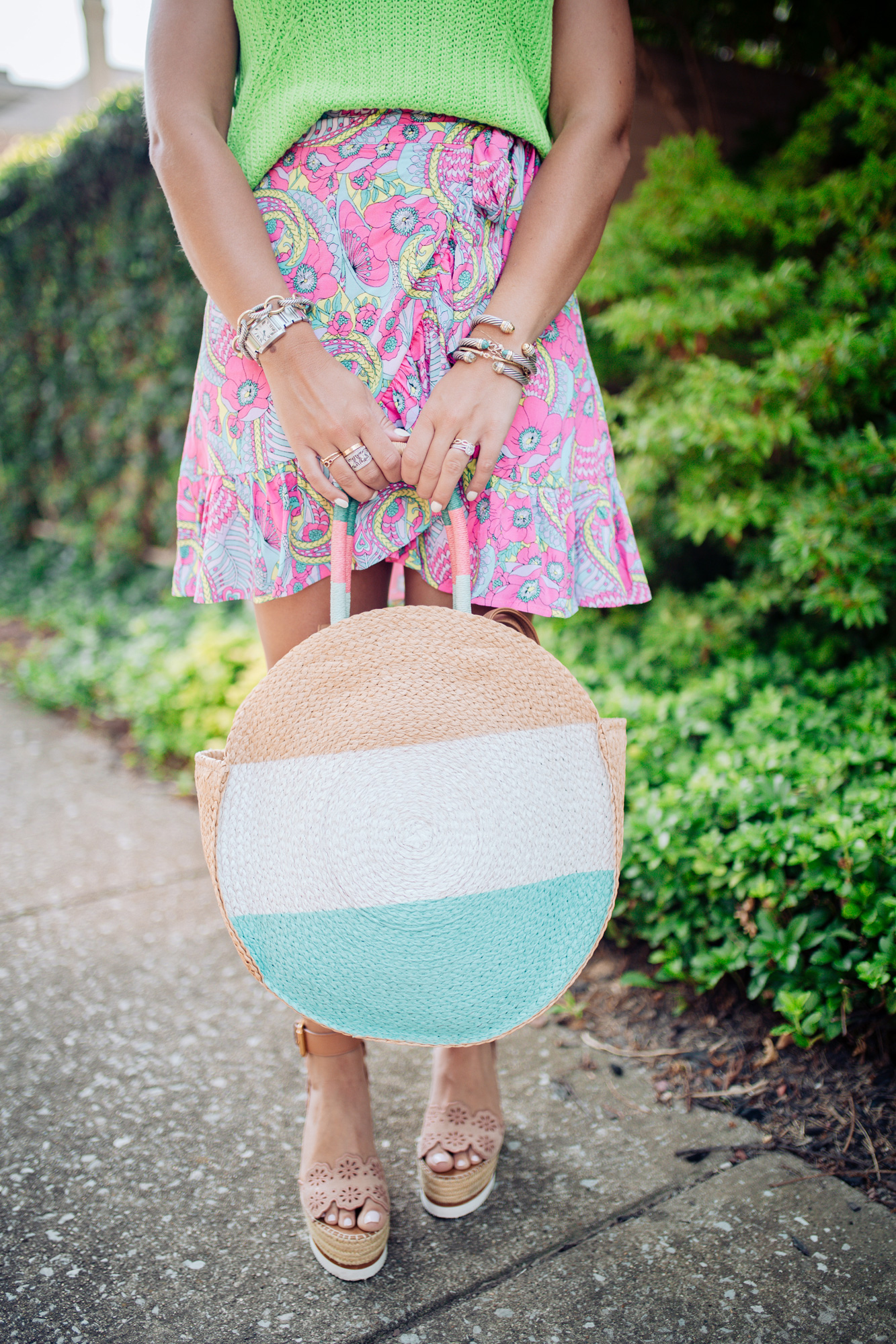 Straw Tote Bag / Glitter & Gingham 