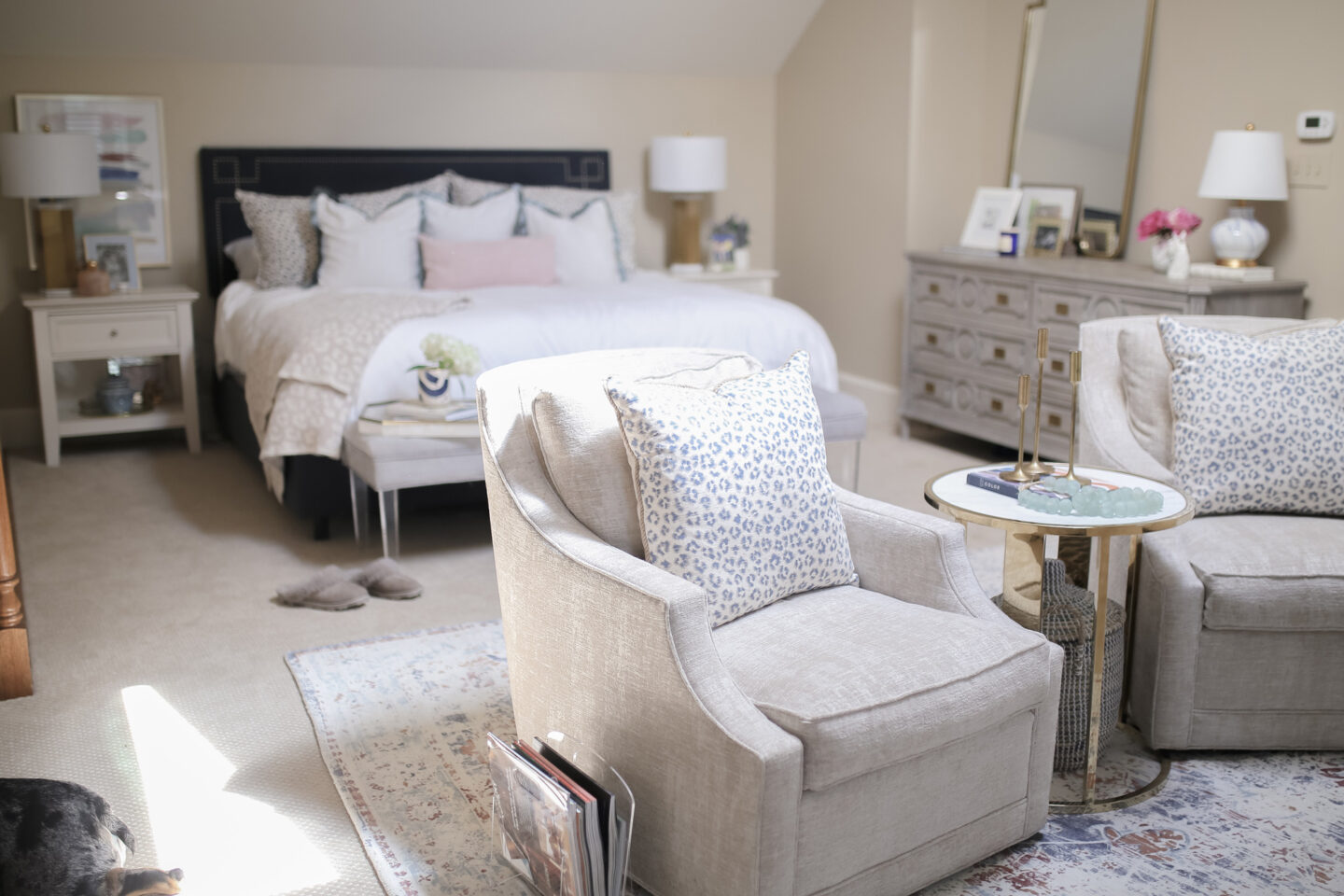 Blue & White Master Bedroom Decor / Glitter & Gingham