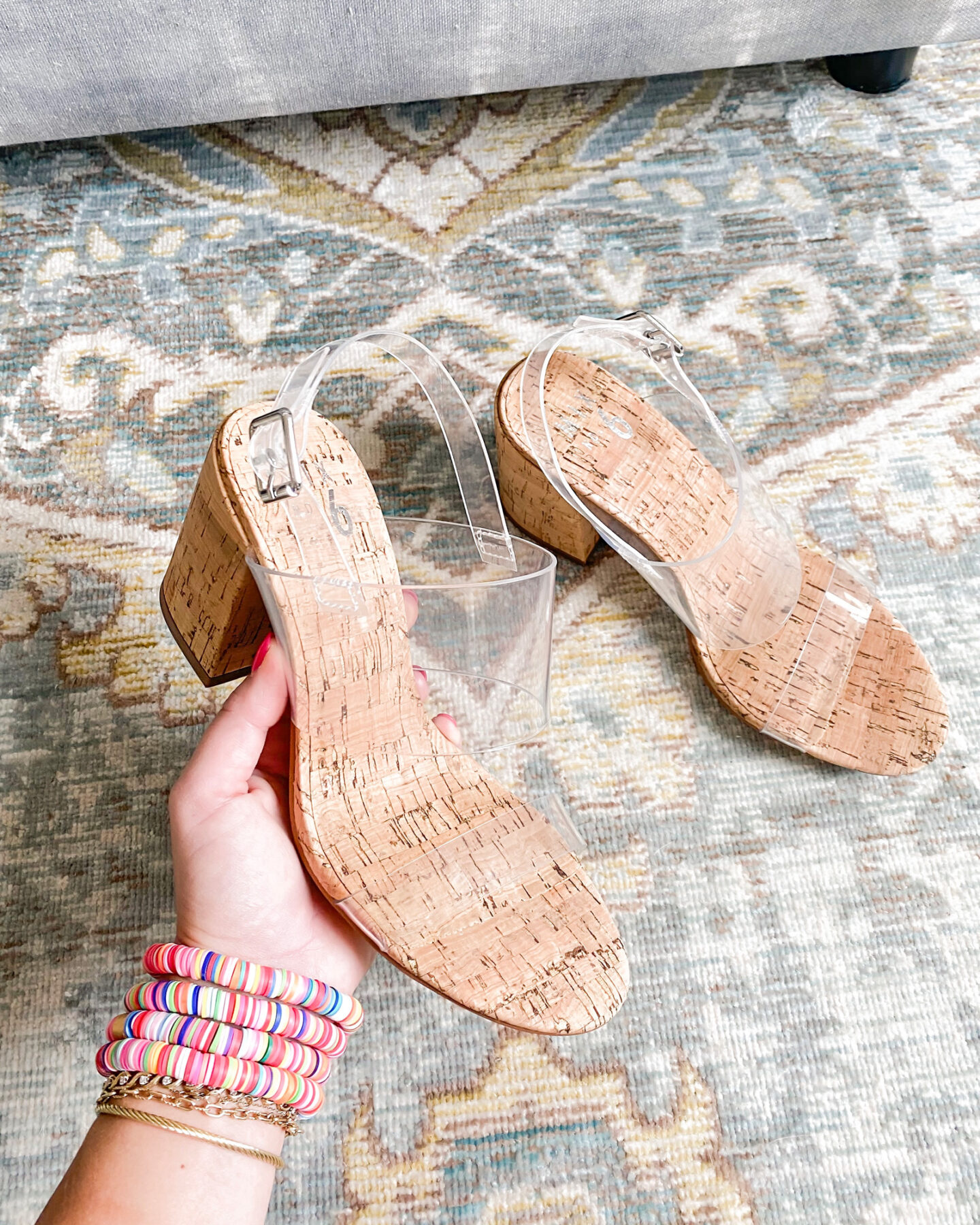 Clear Strap Sandals / Glitter & Gingham 