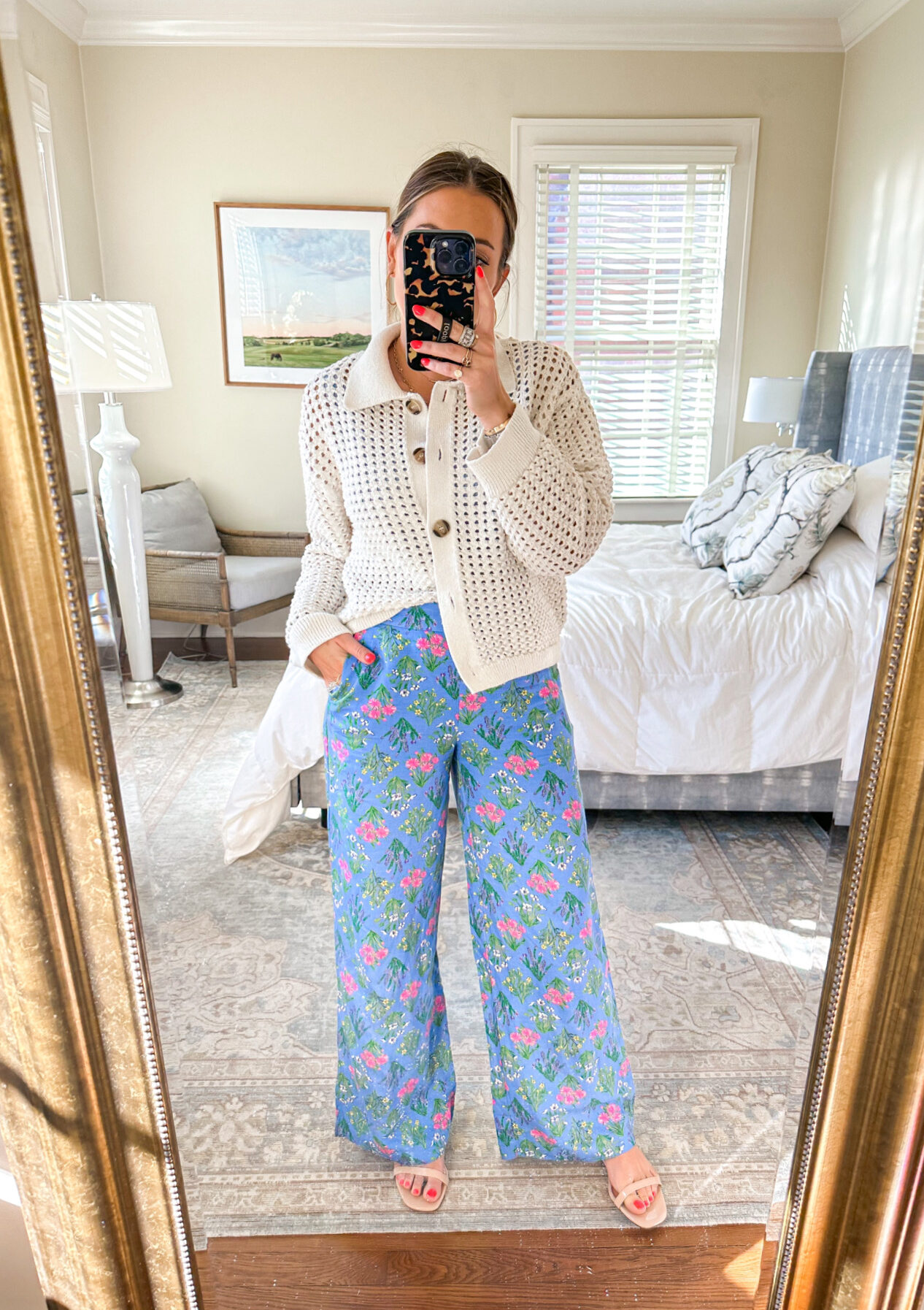 LOFT floral pants / glitter & gingham